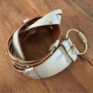 Linea Pelle Studded White Leather Belt Gold Buckle Western Boho Size M